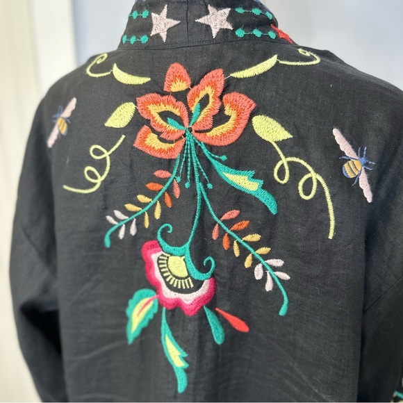 Johnny Was Linen Embroidered Black Kimono Jacket, size Large, like new! - Picture 6 of 14